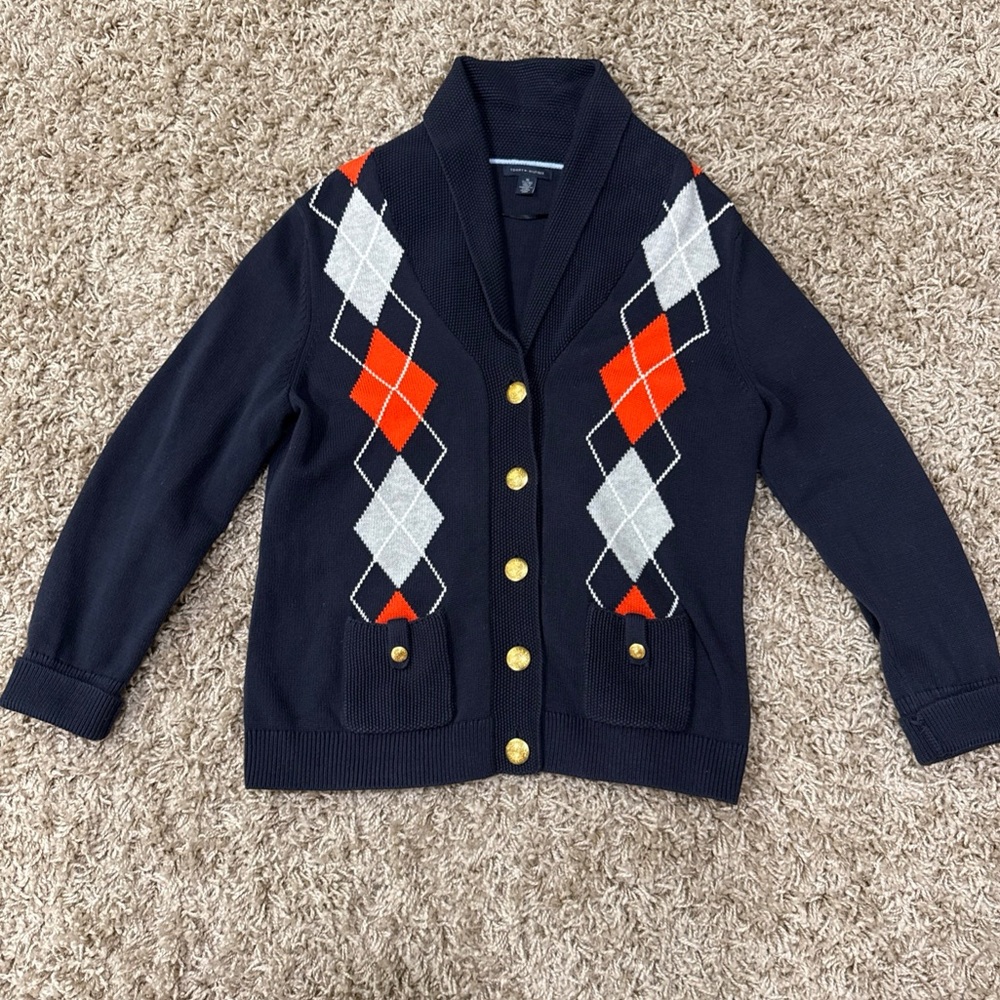Tommy Hilfiger, Grandpa core Argyle Button-Down Sweater Gold Buttons XL,